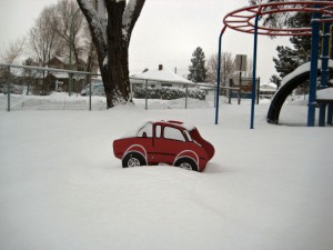 Playground car stuck in snow