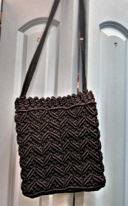 handmade black crochet and macrame purse
