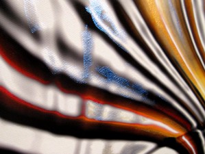 detail of embrace, pearlescent paint shimmers